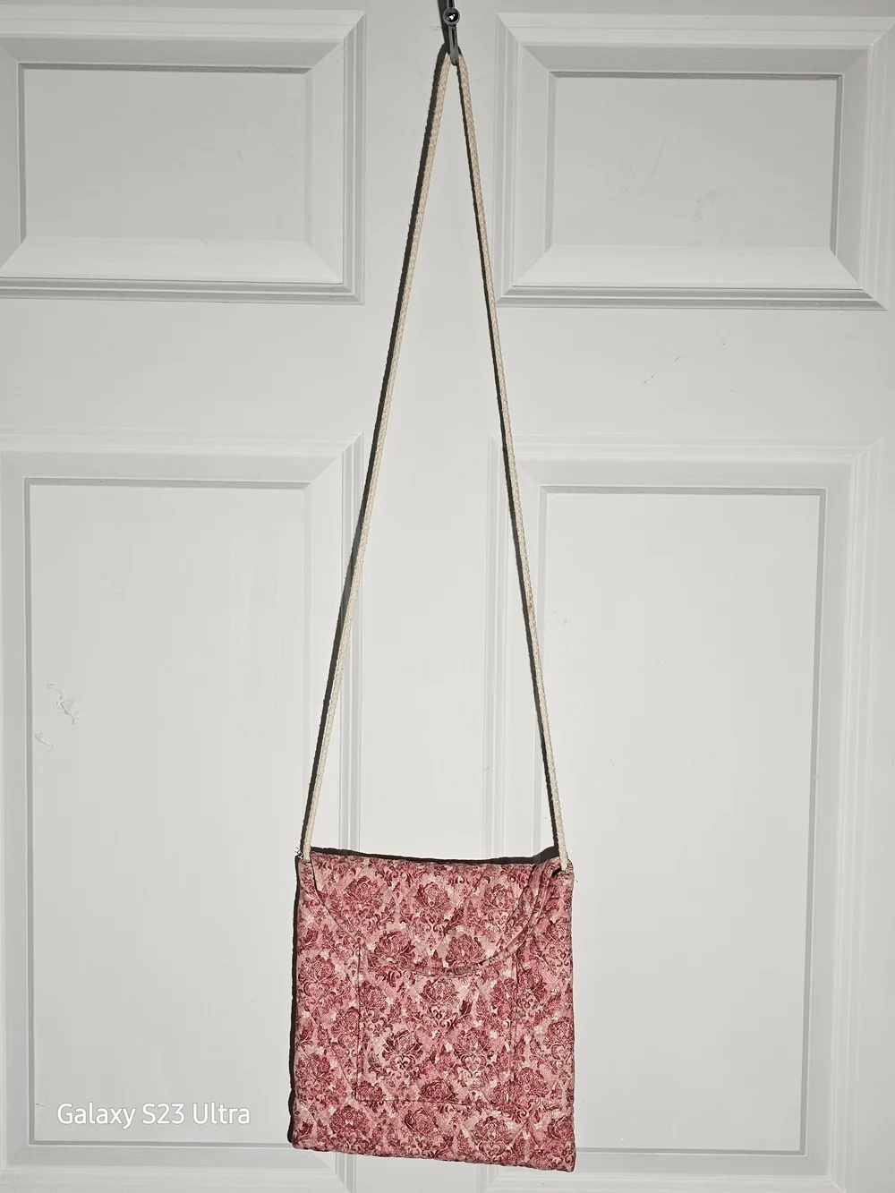 Handmade Amish Quilted Crossbody Bag Purse – Pink Floral Damask by Nancy Sauder